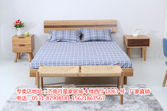 山东济南北欧极简实木床 橡木床1.8米、1.5米双色简欧风格床OEM代工厂家直销