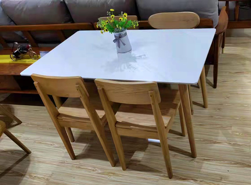 北欧全实木红橡木圆腿岩板餐桌1.2 1.4 1.6米